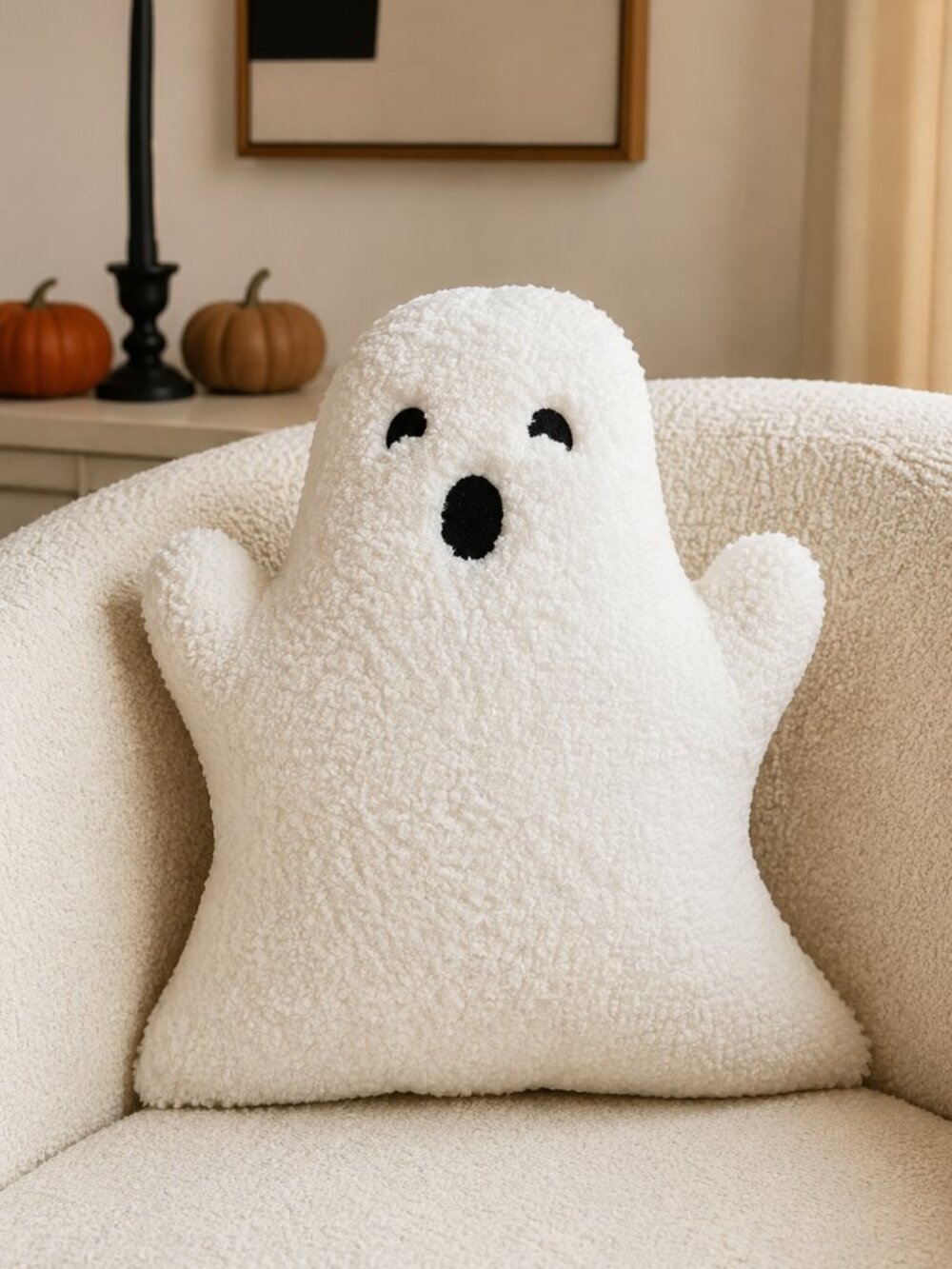 Novogratz Sherpa Halloween Ghost Pillow 21” White Plush Throw Decor NWT